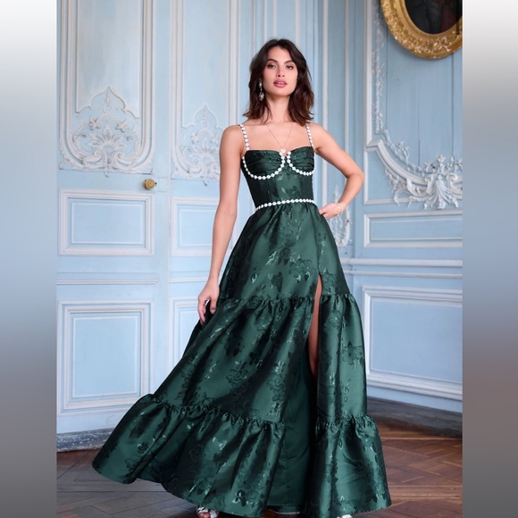 New V. Chapman Lucetta Dress in Emerald Baroque Floral - Picture 2 of 10